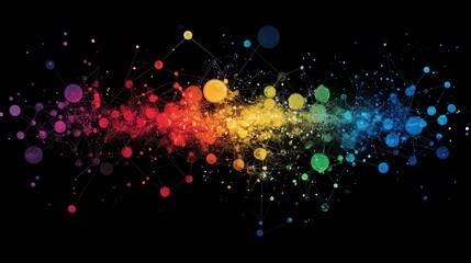 Aufkleber - Colorful abstract network nodes and connections on black background.