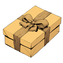Poster - Golden gift box with glittery ribbon, isolated on white background, exudes elegance and charm, perfect for special occasions and celebrations
