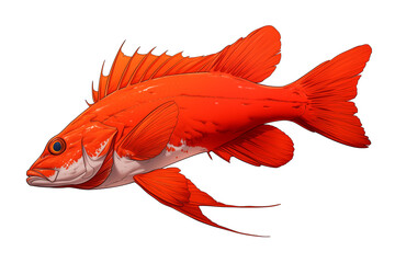 Poster - vibrant orange goby fish with detailed fins and scales is isolated on white background, showcasing its striking color and unique features