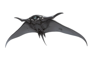 Poster - sleek, futuristic manta ray design with smooth, metallic surfaces and sharp edges, isolated on white background, showcasing blend of nature and technology