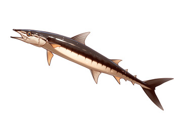 Poster - sleek needlefish with long, slender body and sharp snout is isolated on white background, showcasing its streamlined form and distinctive features