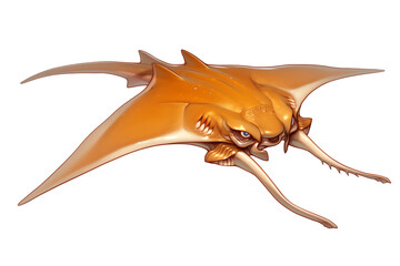 Poster - vibrant orange ray with detailed textures and expressive features is isolated on white background, showcasing its unique aquatic design