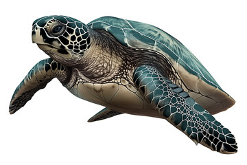 Poster - sea turtle gracefully swims, showcasing its intricate shell pattern and serene expression against white background