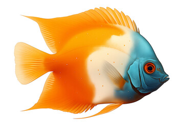 Poster - vibrant tropical fish with striking orange and blue colors is isolated on white background, showcasing its unique patterns and graceful fins