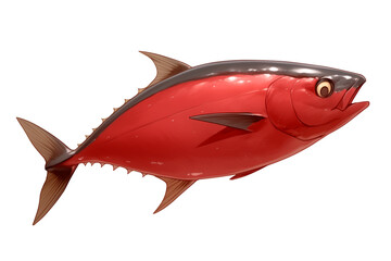 Poster - vibrant illustration of tuna fish with shiny red body and detailed fins, isolated on white background, showcasing its sleek and dynamic form