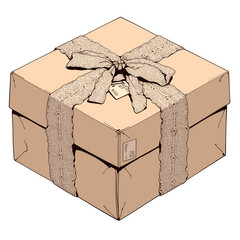Poster - vintage gift box with lace ribbon is elegantly wrapped, showcasing classic and timeless design. intricate lace adds touch of sophistication, making it perfect for special occasions