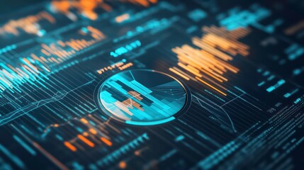 Poster - In-depth business analysis captured through vibrant pie charts and bar graphs on a document, showcasing data-driven decision making