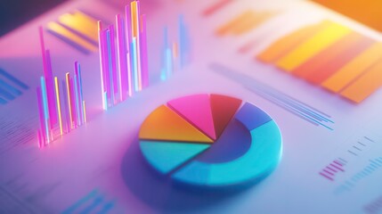 Poster - A colorful pie chart sits on a paper filled with graphs and charts.