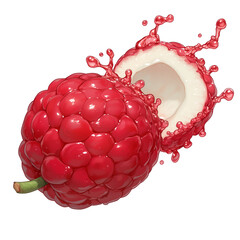 Poster - Juicy lychee with vibrant red skin and white flesh, splashing liquid, isolated on white background. dynamic splash adds refreshing and lively feel to image