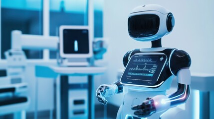Aufkleber - A futuristic AI-driven autonomous medical diagnostic robot, clean healthcare environment with advanced diagnostic tools and real-time health analysis, Medical style