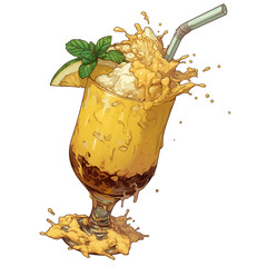 Poster - vibrant Pina Colada splash with mint and lemon garnish, isolated on white