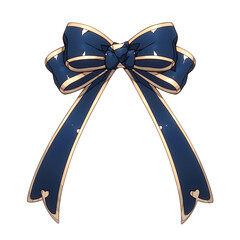 Poster - sapphire blue ribbon with elegant gold trim is beautifully tied in bow, isolated on white background. ribbon luxurious texture and heart details add touch of charm