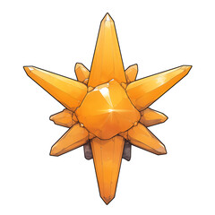 Poster - vibrant orange crystal shaped like sun with sharp, pointed edges, isolated on white background. flat design emphasizes its geometric structure and radiant appearance