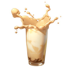 Aufkleber - vanilla milkshake splashes energetically in clear glass, isolated on white background, capturing dynamic and refreshing moment