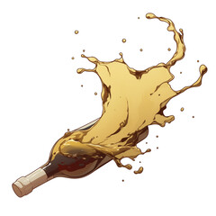 Poster - dynamic splash of white wine erupts from bottle, captured against clean white background, showcasing fluid motion and vibrant color of liquid