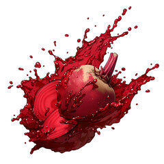 Aufkleber - vibrant splash of beet juice surrounds fresh beetroot, isolated on white background, capturing dynamic motion and rich color of vegetable