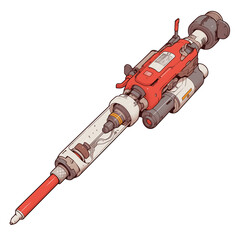 Aufkleber - futuristic bio injector with cyberpunk design, featuring intricate details and sleek red and white color scheme, isolated on white background