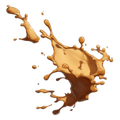 Poster - dynamic splash of caramel macchiato isolated on white background, capturing fluid motion and rich color of beverage