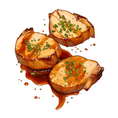 Poster - Juicy grilled pork chops with tangy chili lime glaze, garnished with fresh herbs, isolated on white background. vibrant colors and rich sauce create appetizing presentation