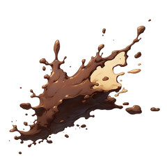Poster - dynamic splash of chocolate milk captured mid air against white background, showcasing fluid motion and rich texture of liquid