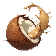 Aufkleber - dynamic splash of coconut milk erupts from cracked coconut, isolated on white background, capturing essence of freshness and tropical flavor