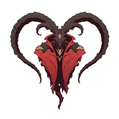 Aufkleber - devilish heart with horns and red cloak, isolated on white background, exudes mysterious and dark aura. intricate design combines elements of fantasy and gothic art