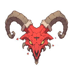 Poster - fierce red devil heart with large horns and glowing eyes, isolated on white background, exudes menacing yet captivating aura