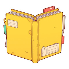 Poster - Yellow folder icon with cyberpunk flat design, featuring tabs and labels, isolated on white background. folder has futuristic and digital aesthetic, ideal for tech themed projects