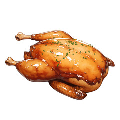 Poster - roasted turkey glazed with honey and Dijon mustard, garnished with herbs, isolated on white background. golden brown skin and shiny glaze create appetizing appearance
