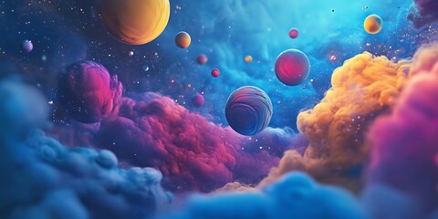 Wall Mural - colorful planets in a dreamlike nebula