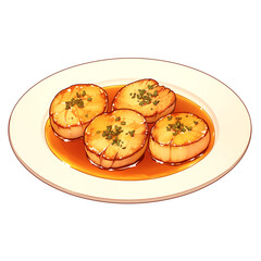 Poster - Seared scallops in lemon butter sauce on white plate, garnished with herbs