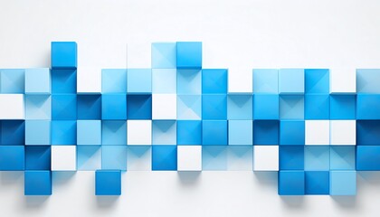 Poster - A modern abstract arrangement of blue and white geometric blocks, creating a visually appealing pattern on a light background.