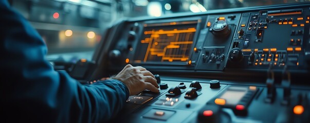 Poster - Advanced control panel in the hands of a railway operations manager