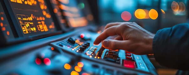Poster - Advanced control panel in the hands of a railway operations manager