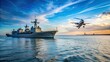 © Watcharapon - Water drone monitoring activity near a large military ship, drone, water, military, ship, surveillance, technology, ocean