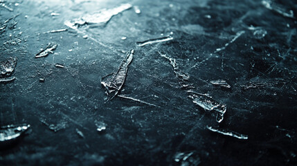Poster - Captivating mockup of cracked ice texture on dark surface during winter lighting conditions