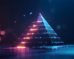 Poster - A stunning digital artwork featuring a glowing, futuristic pyramid made of light beams and particles. It symbolizes innovation and the intersection of technology and design.