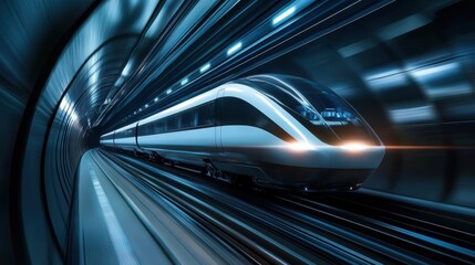 Aufkleber - A high-speed maglev train speeding through a futuristic underground tunnel, Transportation innovation style, photo of
