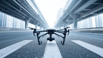 Poster - A high-tech AI-driven autonomous drone for infrastructure maintenance, clean urban environment with drones designed for inspecting and maintaining bridges and buildings