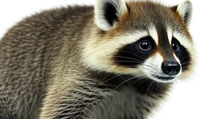 Poster - Baby Raccoon with Expressive Eyes and Fluffy Fur on White Background : Generative AI