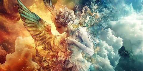 Wall Mural - fantasy angel woman celestial cloudscape