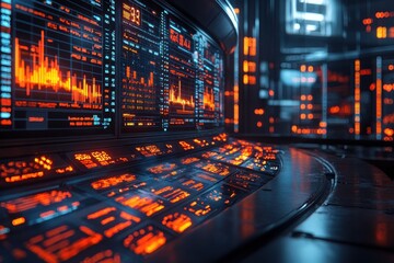 Poster - Analyzing holographic financial analytics in the global market a deep dive into glowing indicators and trends