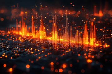 Poster - Analyzing holographic financial analytics in global markets insights on glowing indicators and trends