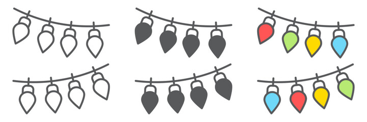 Poster - Christmas lights line icon collection, decoration and holiday, christmas light bulbs vector icon set, vector graphics, editable stroke outline sign, eps 10
