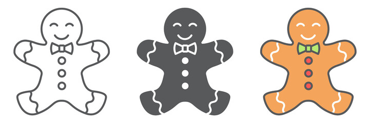 Aufkleber - gingerbread man line icon collection, christmas and sweet, gingerbread man vector icon set, vector g
