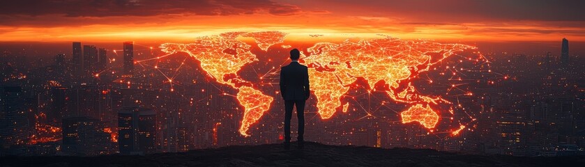 Poster - Enhancing global trade networks international business web connection points global market digital landscape strategic insights illuminating global connectivity