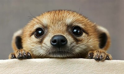 Poster - Adorable Puppy with Innocent Expression Peeking Over Soft Blanket : Generative AI