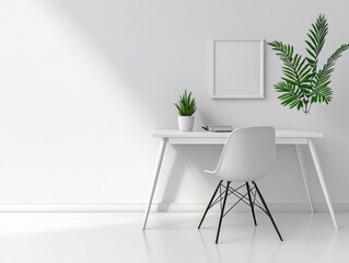 Poster - Create a minimalist home office a clean white workspace with succulents and modern design