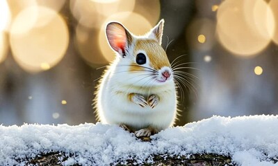 Poster - Cute SnowCovered Hamster in Winter Wonderland with Glowing Bokeh Background : Generative AI
