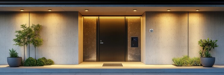 Poster - The entrance of a contemporary home showcases smart security features like cameras, motion sensors, and a fingerprint scanner for safety. Generative AI